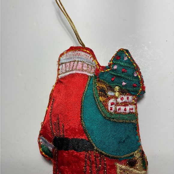 VTG Silk Embroidered Fabric Santa Ornaments Set Of Two Toy Sack Christmas Trees - Picture 6 of 12